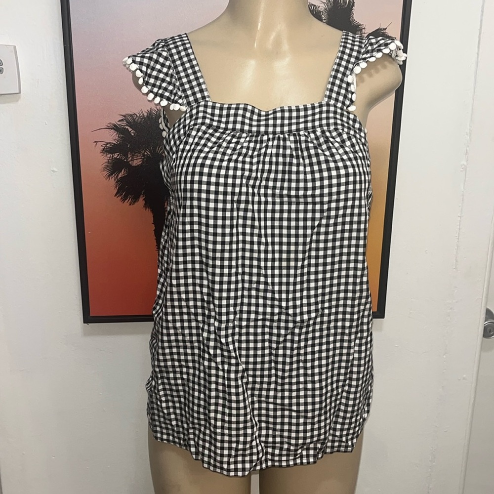 ELLE Plaid Checkered Modern Pleated Top S